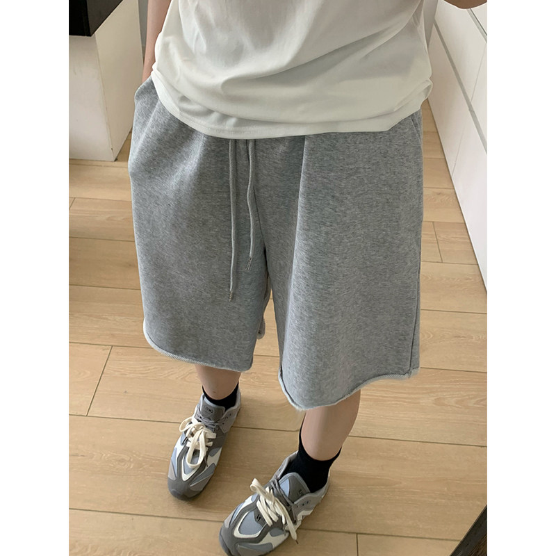 大码胖MM梨型身材灰色运动短裤女五分卫裤夏薄款2026休闲阔腿裤图片