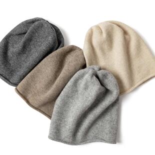 山羊绒帽子男女通用保暖针织孕妇月子睡帽护耳老人卷边羊毛堆堆帽