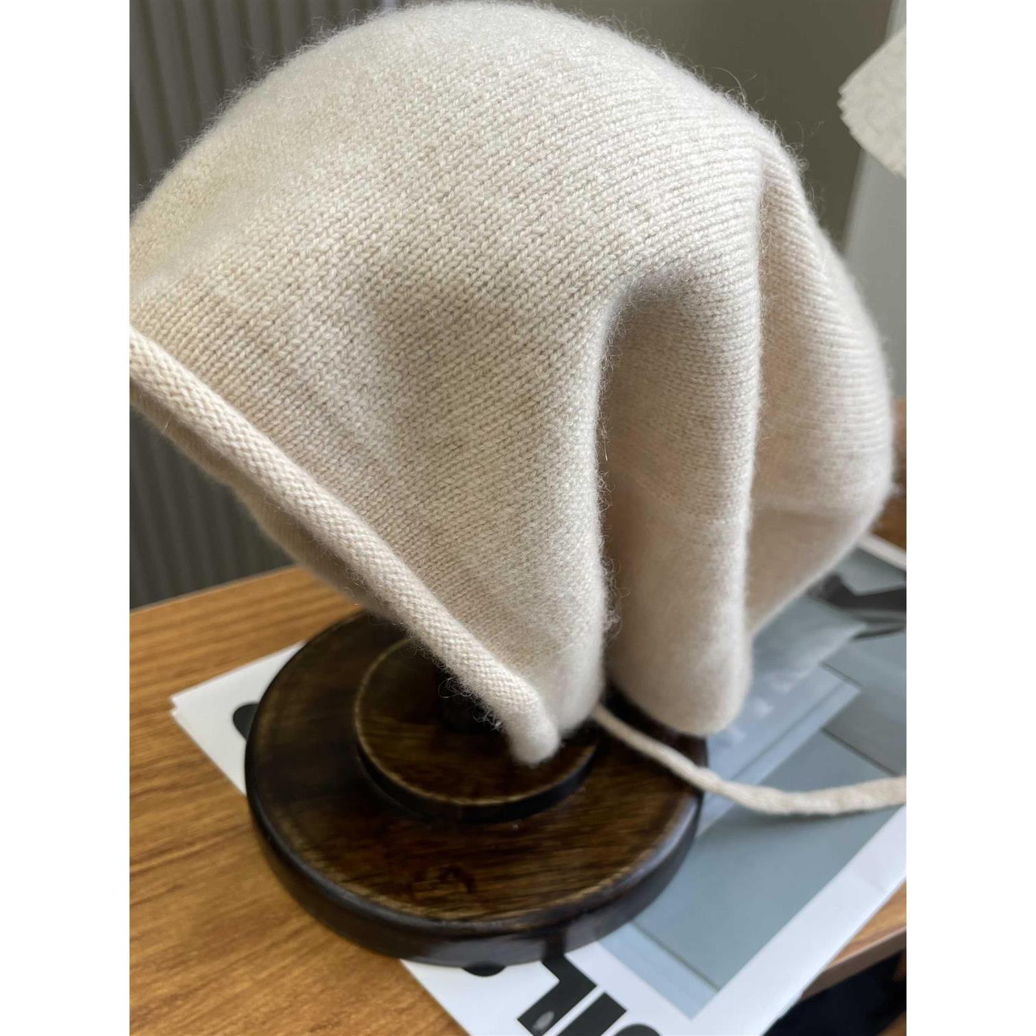 康赛妮100%纯山羊绒帽子男女堆堆帽针织卷边抽绳式月子帽包头冷帽