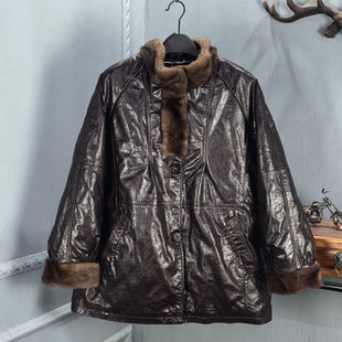 海宁2026冬季新款真皮羽绒服女中长款水貂毛领鹅绒宽松牛皮外套