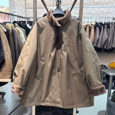 海宁2025冬季新款羽绒服女中长款貂毛立领羽绒服中长款鹅绒外套