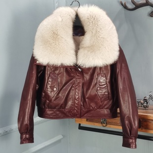 欧货2025冬季新款真皮大毛领绵羊皮短款羽绒服保暖外套白鸭绒