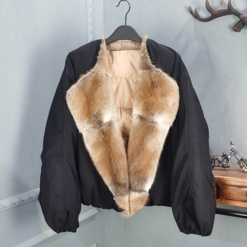 2026冬季新款圆领鹅绒羽绒服女青根貂毛领短款陈太太同款休闲宽松