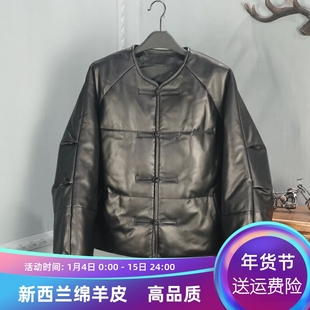 欧洲站2025冬季新款真皮复古绵羊皮短款羽绒服外套女白鸭绒