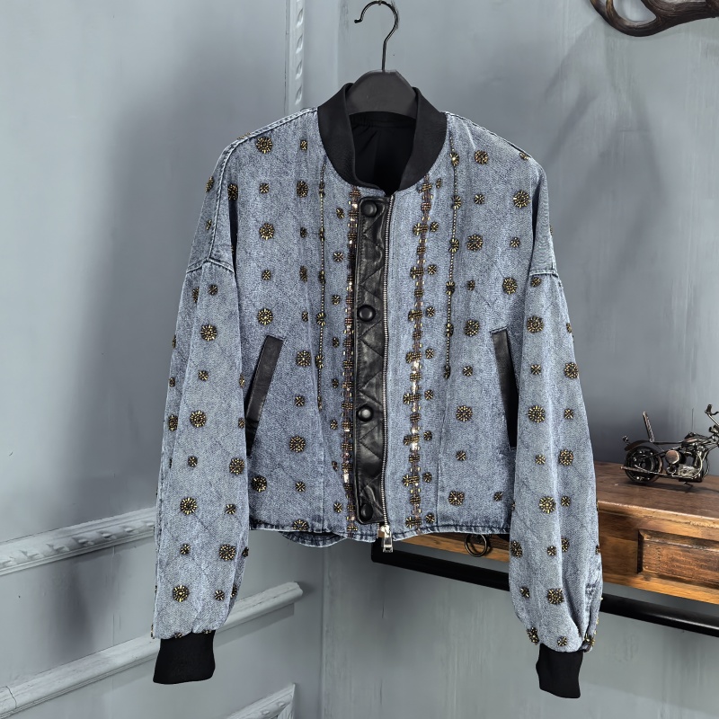 2025秋季新款真皮皮衣女时尚宽松绵羊皮拼接牛仔外套港风短款上衣