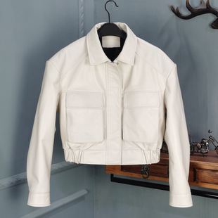 陈太太同款2025秋季新款真皮皮衣女绵羊皮复古短款宽松夹克外套