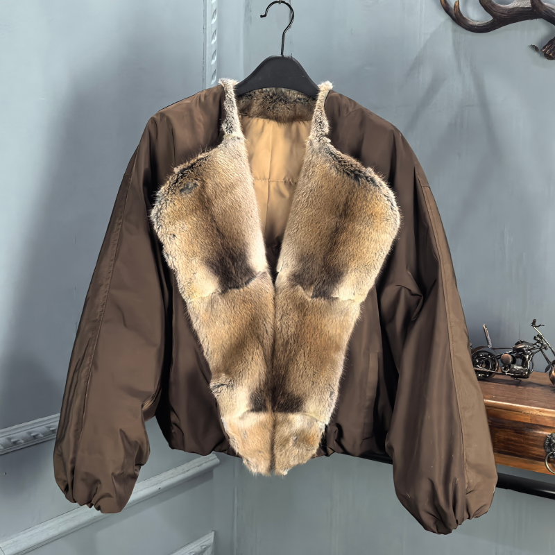 2025秋季新款羽绒服女鹅绒青根貂毛领撞色时尚短款外套陈太太同款