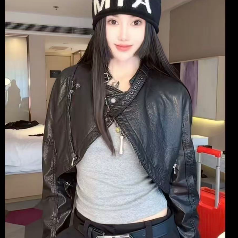 2026秋季新款真皮油蜡牛皮皮衣女短款显瘦百搭夹克小个子高级感