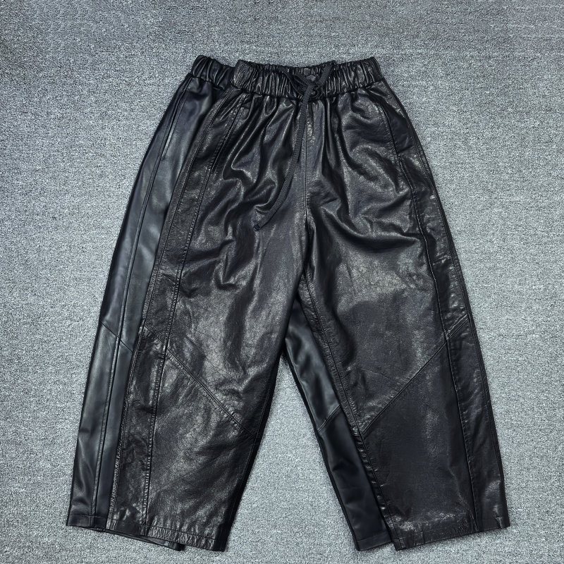 2025秋冬新款真皮绵羊皮皮裤女绵羊皮休闲阔腿裤哈伦裤九分裤