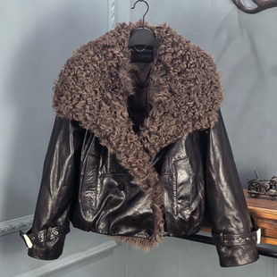 海宁2025冬季羊毛领绵羊皮羽绒服女短款鹅绒保暖外套小个子