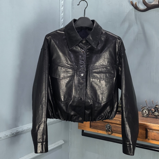 机车夹克显瘦外套高级感 真皮牛皮油蜡皮衣女翻领短款 2026秋季 新款
