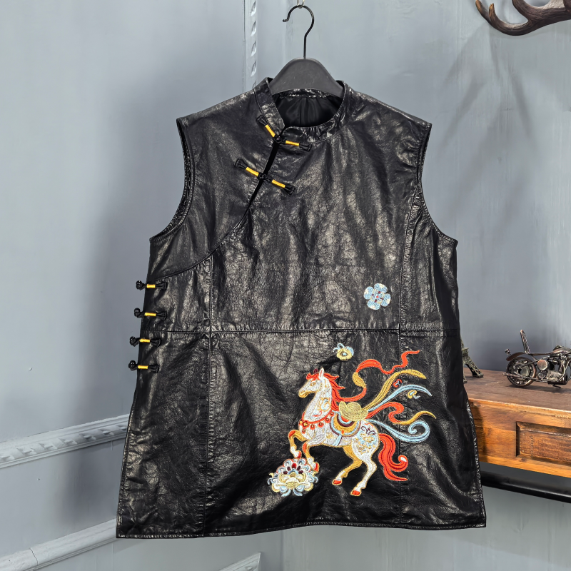 2026春季新款真皮牛皮油蜡连衣裙女宽松中国风盘扣刺绣背心裙,女装/女士精品,连衣裙,淘宝优惠券,粉丝福利购,淘宝优惠卷