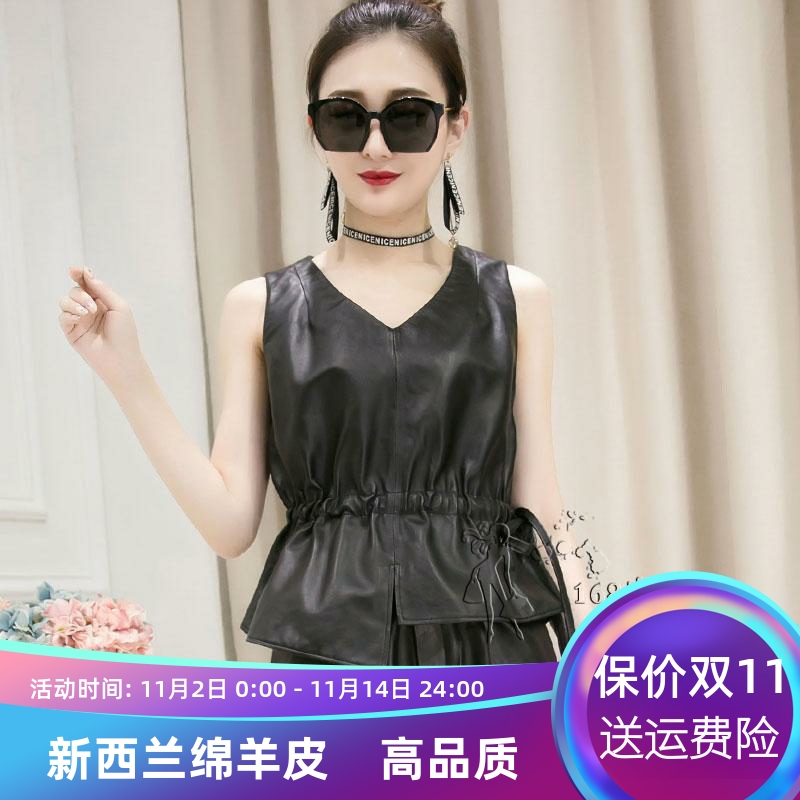 欧洲站风秋冬新款收腰皮马甲