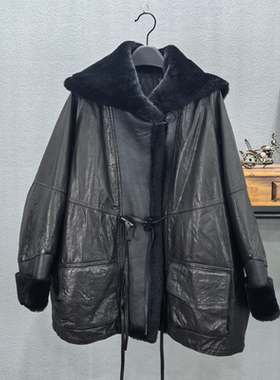 欧货2026冬季新款皮毛一体皮草女中长款鹅绒羽绒服外套宽松牛皮