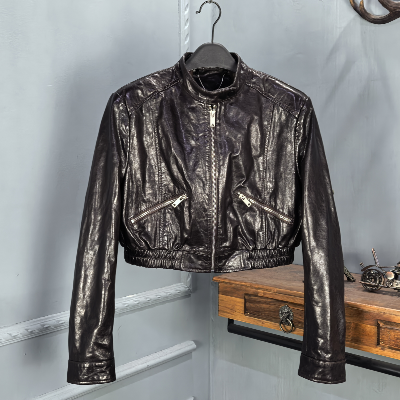时尚爆款真皮皮衣女海宁2025秋季新款机车夹克短外套小个子
