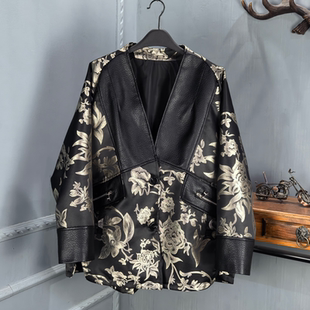 宽松时尚 真皮绵羊皮皮衣女中长款 印花风衣斗篷百搭 新款 2026秋季