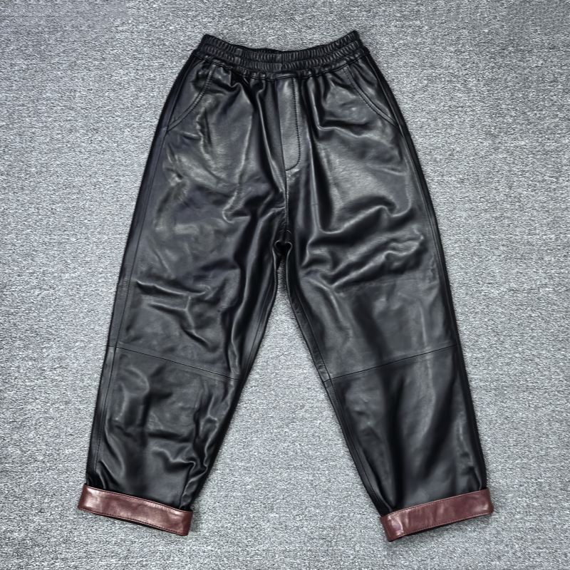 真皮皮裤松紧腰绵羊皮休闲裤女海宁2025秋季新款阔腿裤九分裤百搭,女装/女士精品,休闲裤,淘宝优惠券,粉丝福利购,淘宝优惠卷