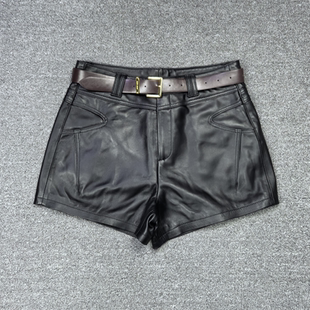 复古靴裤 2026秋季 百搭 美式 女高腰绵羊皮休闲阔腿裤 新款 真皮皮裤