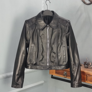 显瘦短款 欧货2026秋季 机车夹克外套修身 真皮皮衣绵羊皮短款 新款