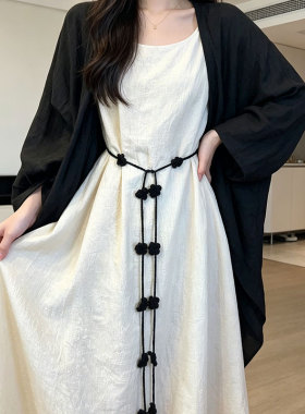 法式温柔风黑色腰链项链勾花花朵编织长款百搭减龄气质装饰配饰