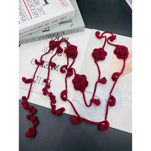 设计感小众y2k针织红色玫瑰花腰带女士腰链配饰裙子编织围脖颈