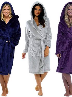 Women's long bathrobes nightgown with belt女士秋冬浴袍 睡袍