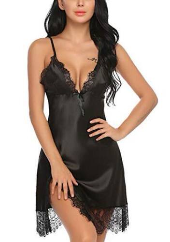Night gown plus size sexy lingerie nightdress女士V领连衣裙