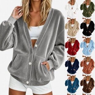 V领宽松开衫外套休闲衬衫女V-neck loose casual cardigan jacket