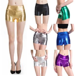 Solid color patent leather glossy shorts女士纯色漆皮亮面短裤