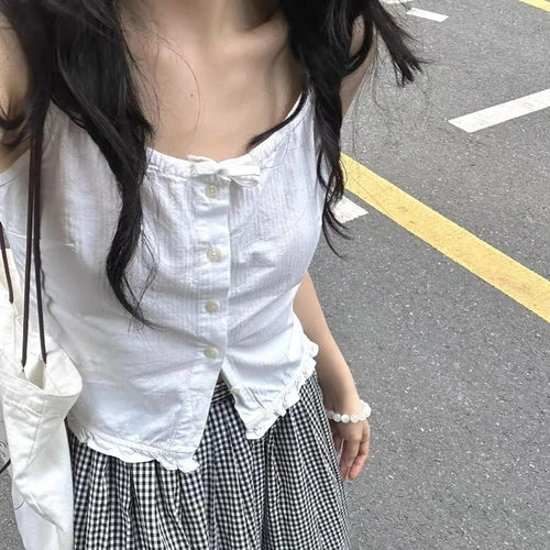纯色蝴蝶结吊带女士上衣