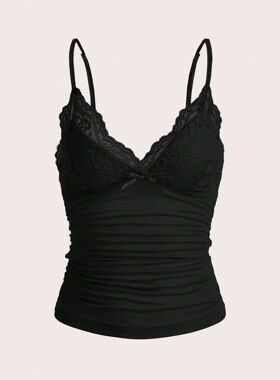 camisolevest女士蕾丝露背小吊带背心黑色蕾丝吊带