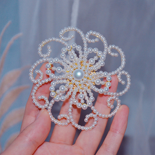 复古民国风发饰旗袍双月髻串珠珍珠发罩珠花发卡汉服宫廷优雅头饰