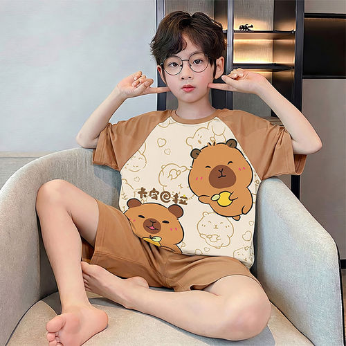 男童夏季薄款卡通短袖睡衣套装