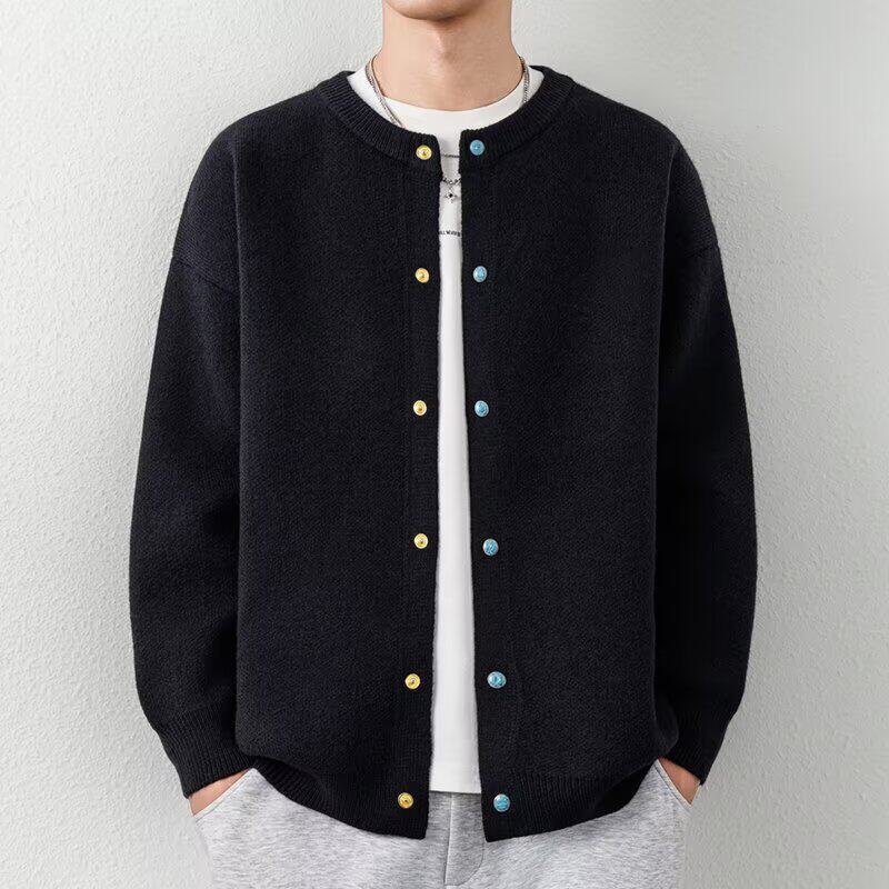 高级感纯色针织开衫男士2025春秋季新款潮牌毛衣外套男款休闲线衣