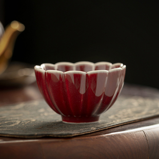 朗红主人杯陶瓷茶碗功夫茶具品茗杯花瓣单茶杯小品杯家用送礼茶盏