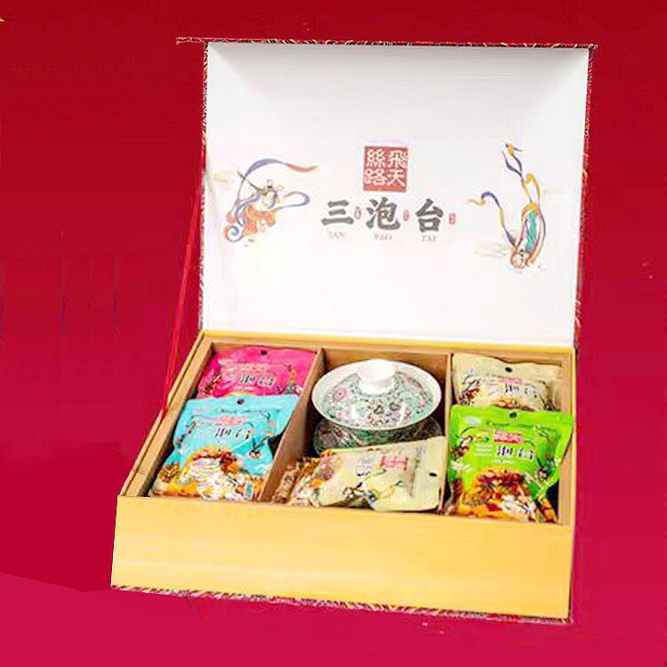 甘肃特产兰州老茶陇味工坊丝路飞天精品礼盒三泡台八宝养生盖碗茶