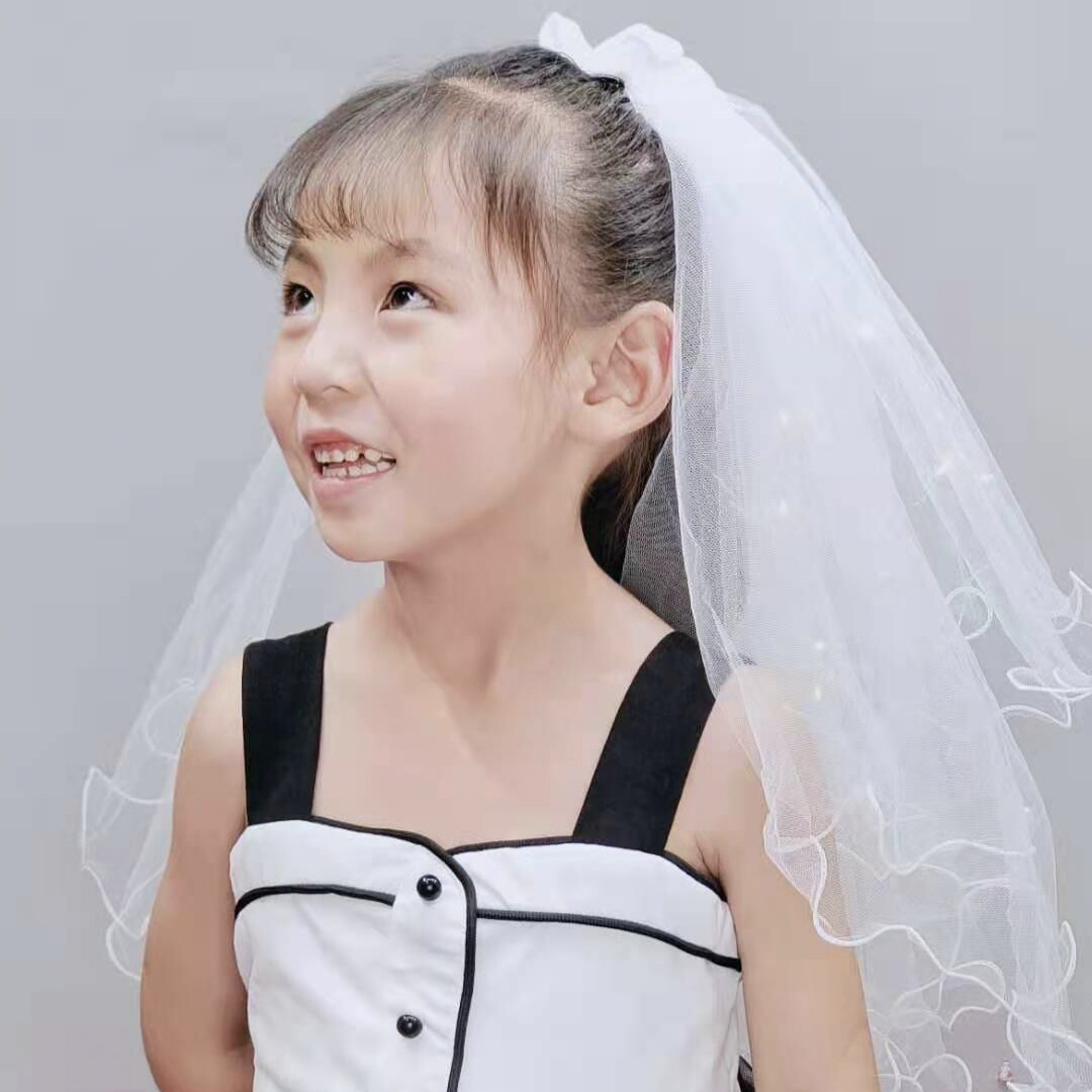 仙气飘飘彩灯头纱 卷边双层蝴蝶结头纱