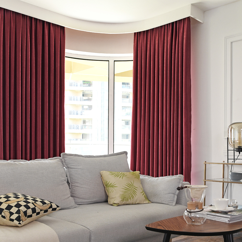 窗帘遮光卧室客厅落地窗纯色遮阳布料北欧网红ins风成品简约现代