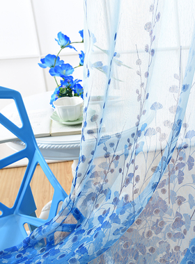 窗纱纱帘特价清仓成品窗帘阳台客厅卧室落地飘窗沙帘布料蓝色绿色