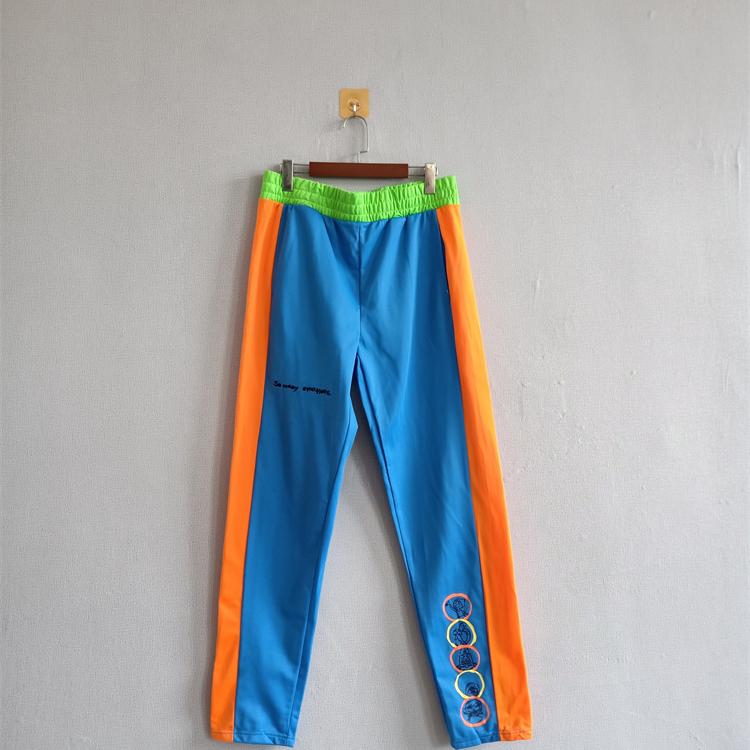 外贸新品秋季男装欧美休闲拼色薄绒松紧腰长裤 男生印花休闲裤S13