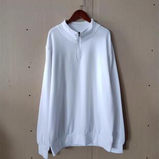 外贸新品秋季男装 欧美休闲白色立领半拉链宽松卫衣 男士大码卫衣