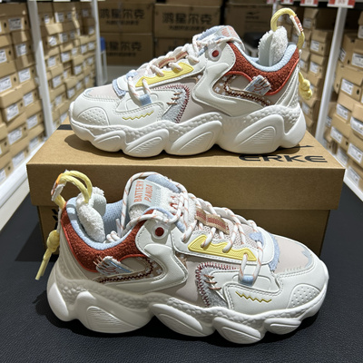 鸿星尔克女鞋2024冬季新款少女卡哇伊休闲鞋厚底增高运动鞋面包鞋