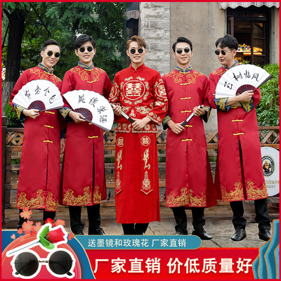 中式伴郎服婚礼兄弟团服国风马褂