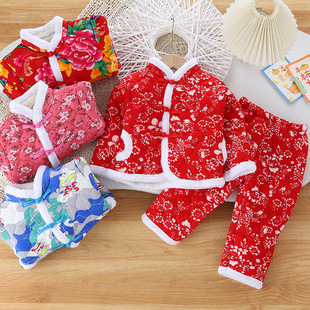 1-7岁加厚棉袄棉裤男女童冬季套装宝宝冬装衣服东北大花布两件套