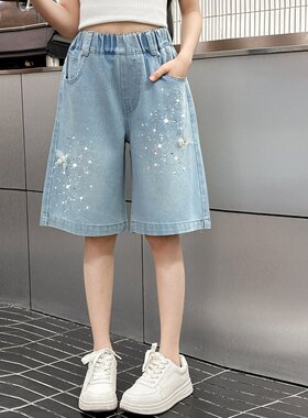 4-16岁女童牛仔短裤夏季新款儿童中大童百搭洋气五分裤女孩中裤