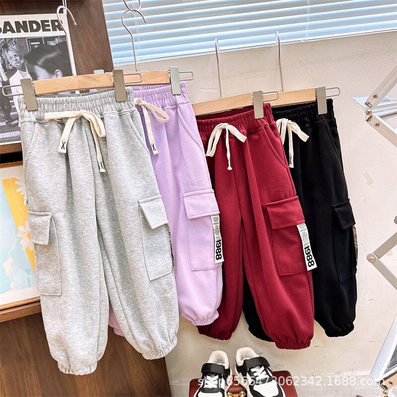 1-15岁童洛萌儿童工装裤春秋季男女童运动束脚裤中大童长裤棉舒适