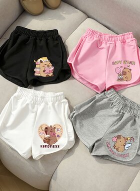 1-14岁跨境夏季女童短裤韩版休闲裤宽松卡通印花外穿洋气裤子潮