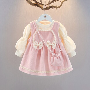 0-7岁湘雪童装女童春秋连衣裙两件套春装女宝宝公主裙套装婴儿衣