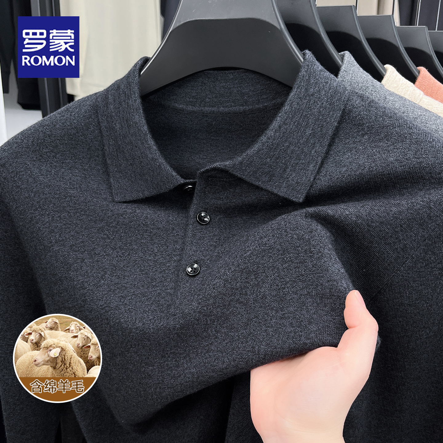 罗蒙秋冬含绵羊毛针织衫男保暖