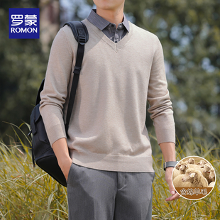 罗蒙男士含羊毛衣2025新款秋冬季商务休闲假两件针织衫中年爸爸装